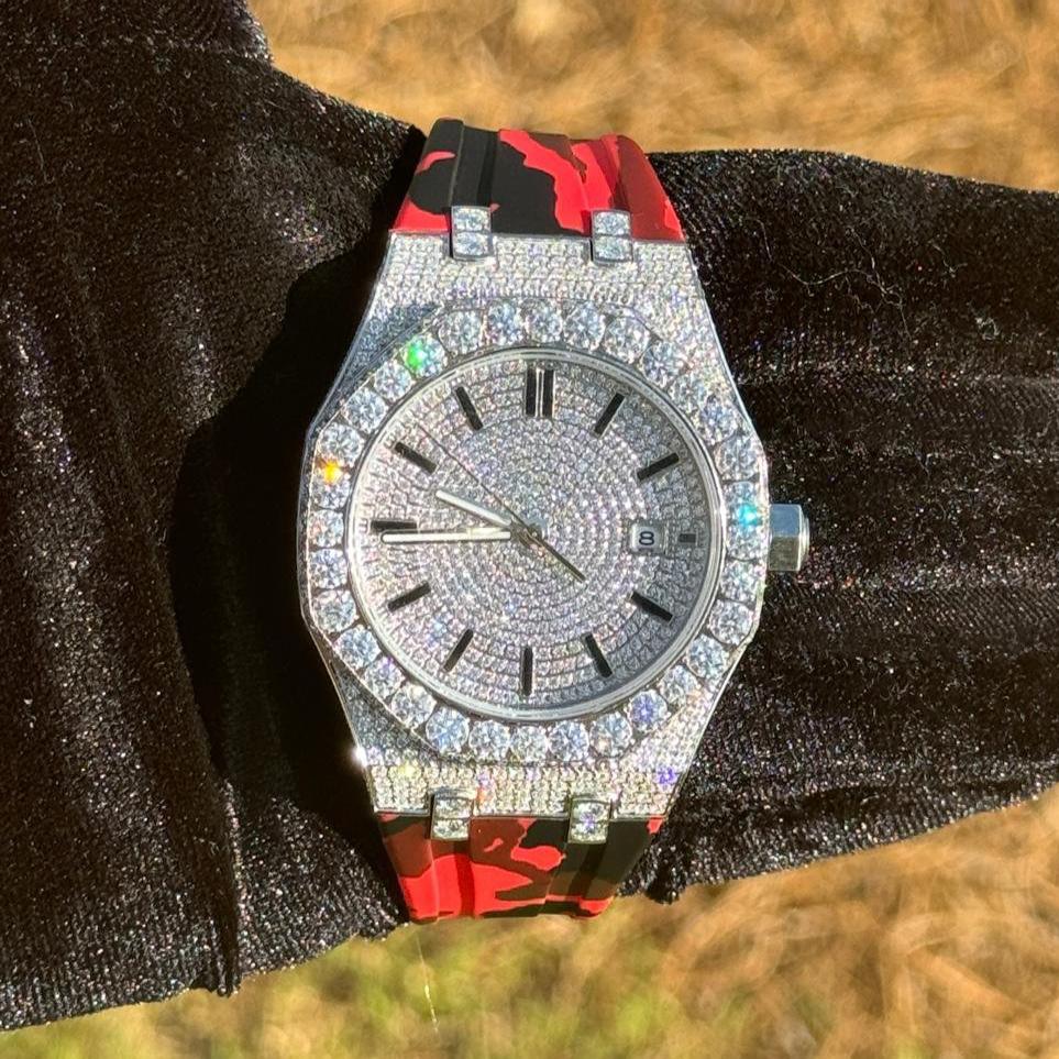 Moissanite Camouflage Red Watch Designer Automatic Men