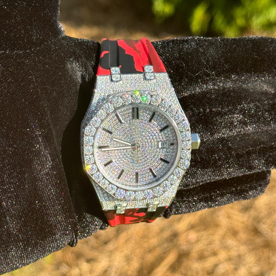 Moissanite Camouflage Red Watch Designer Automatic Men