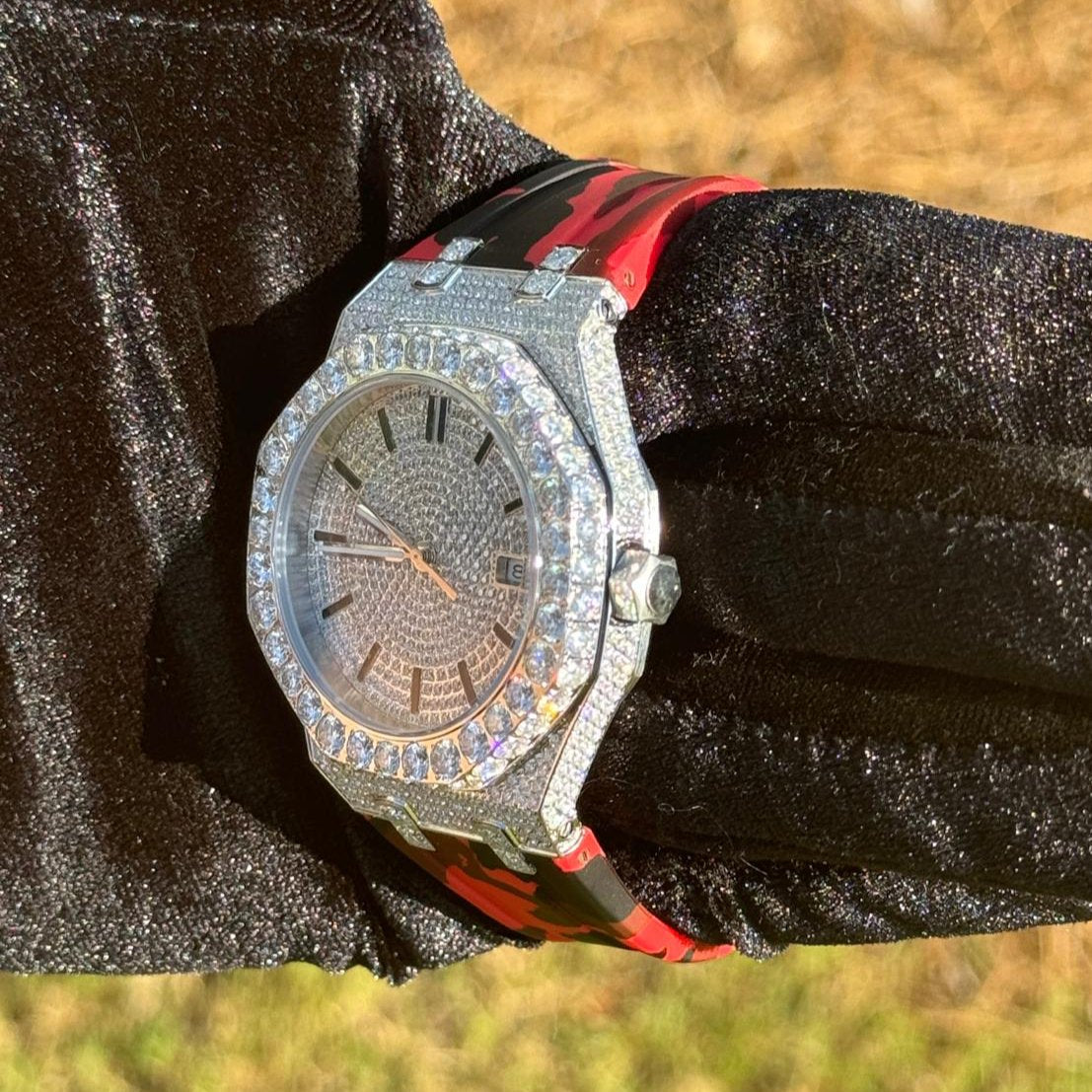 Moissanite Camouflage Red Watch Designer Automatic Men