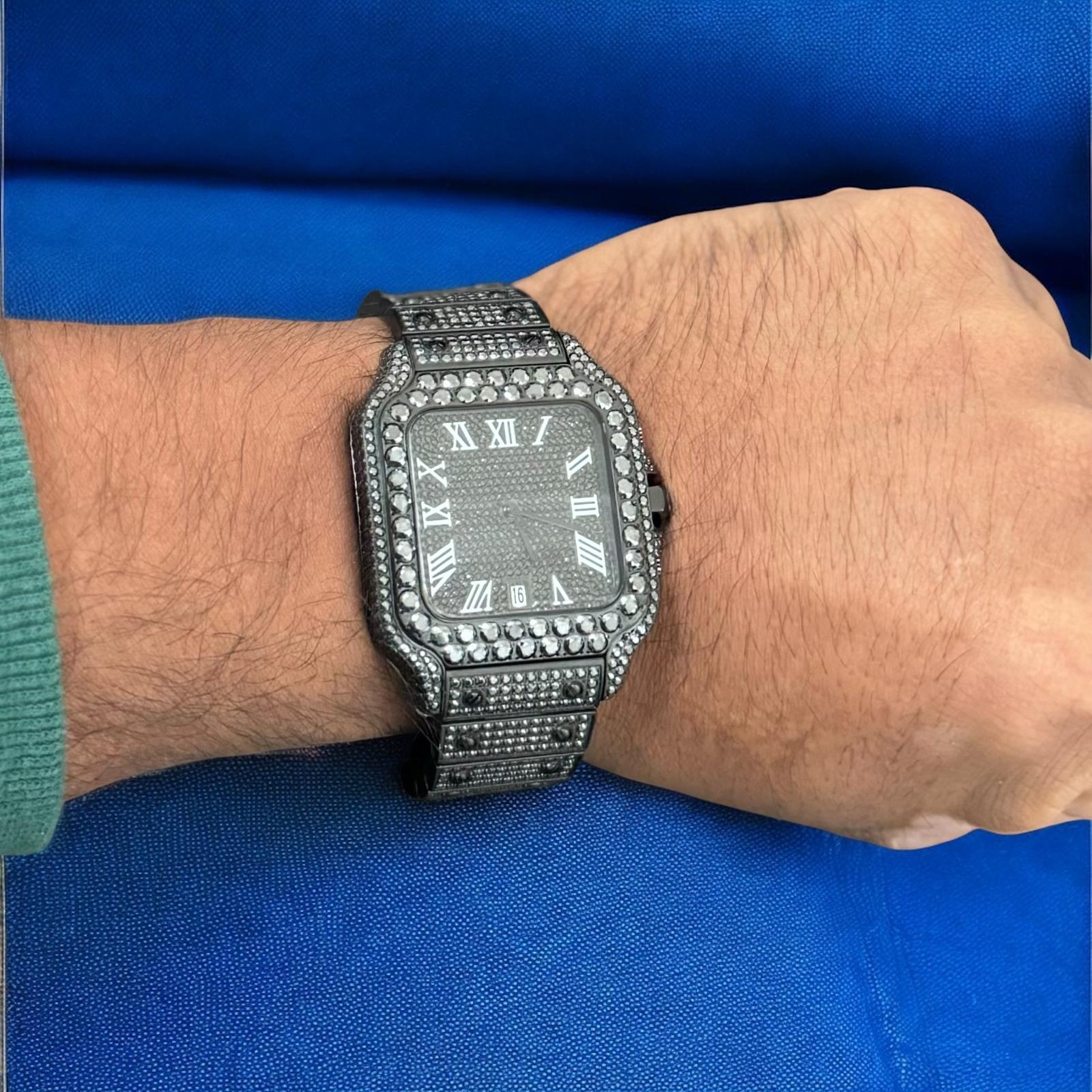 Black Moissanite Watch Designer Automatic Mens (MADE TO ORDER)