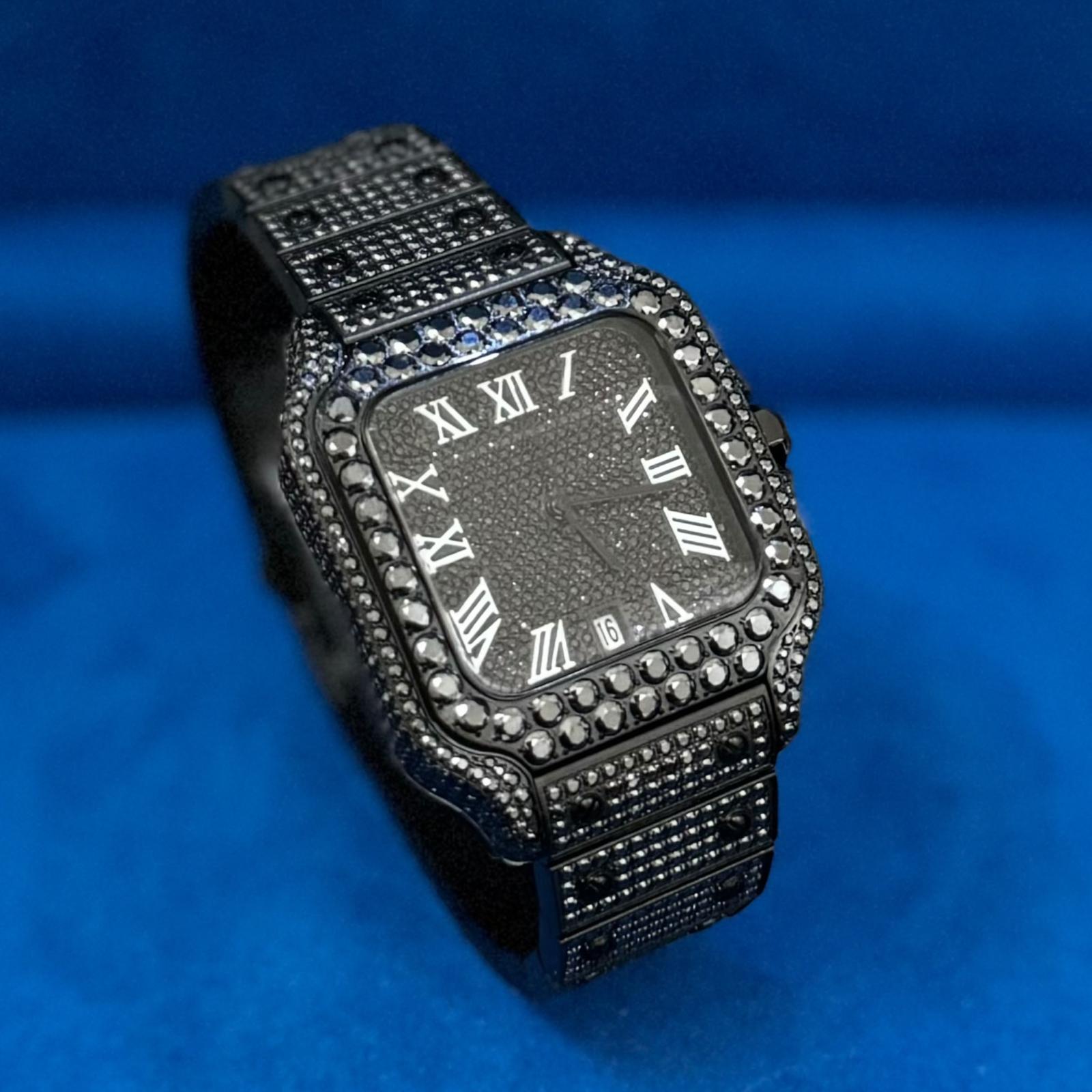 Black Moissanite Watch Designer Automatic Mens (MADE TO ORDER)
