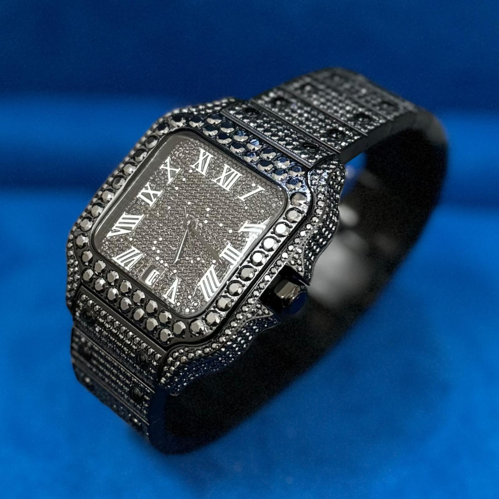 Black Moissanite Watch Designer Automatic Mens (MADE TO ORDER)