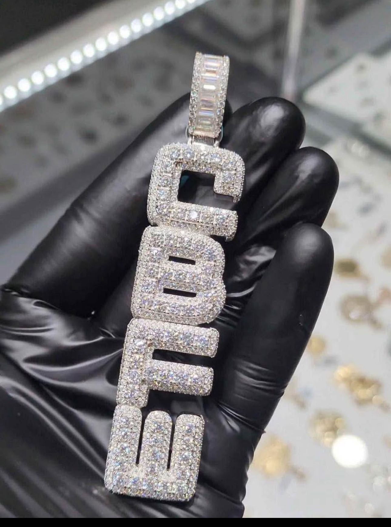 Vertical CBFW Moissanite Pendant 925 Silver Custom