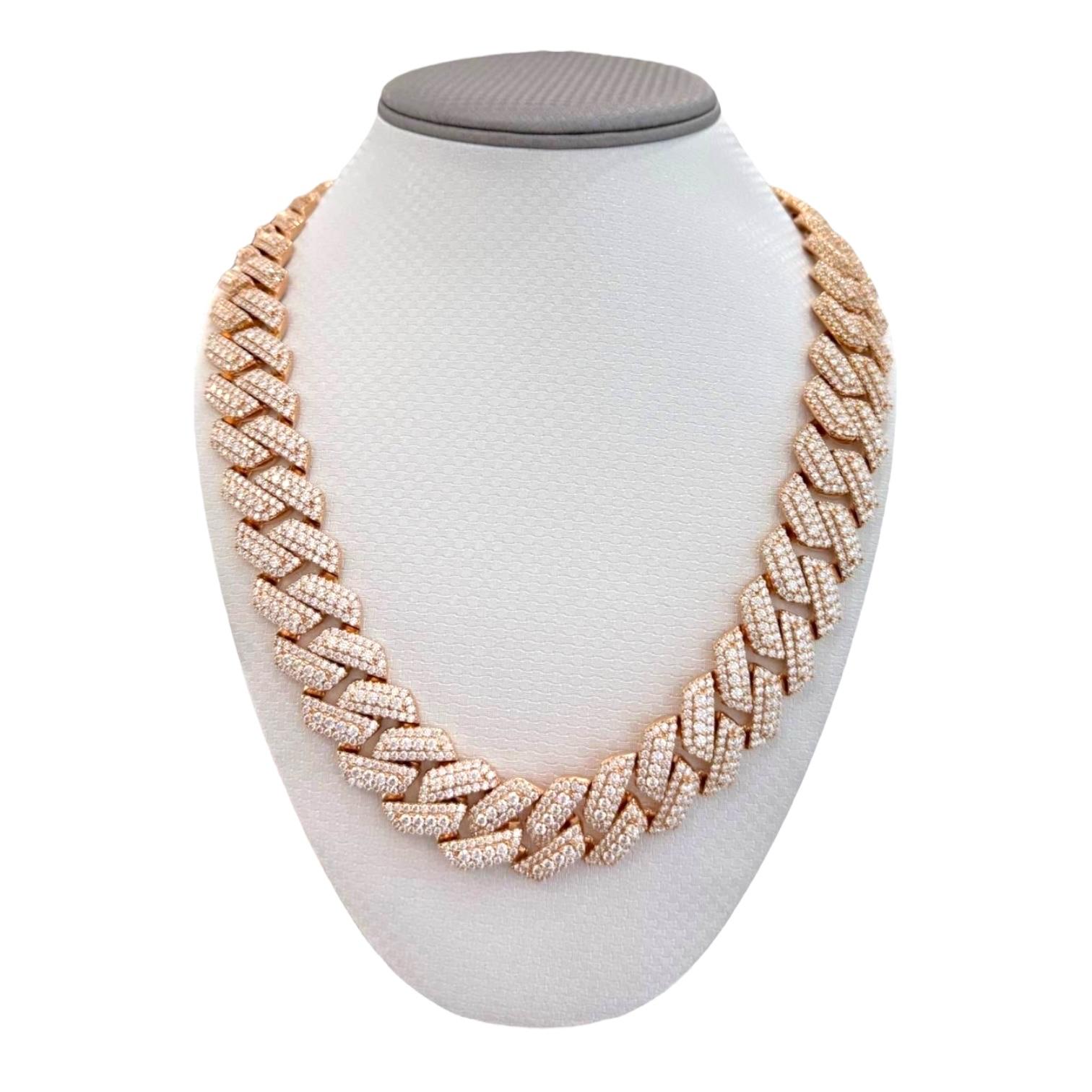 20mm Cuban Chain Moissanite Rose Gold On 925