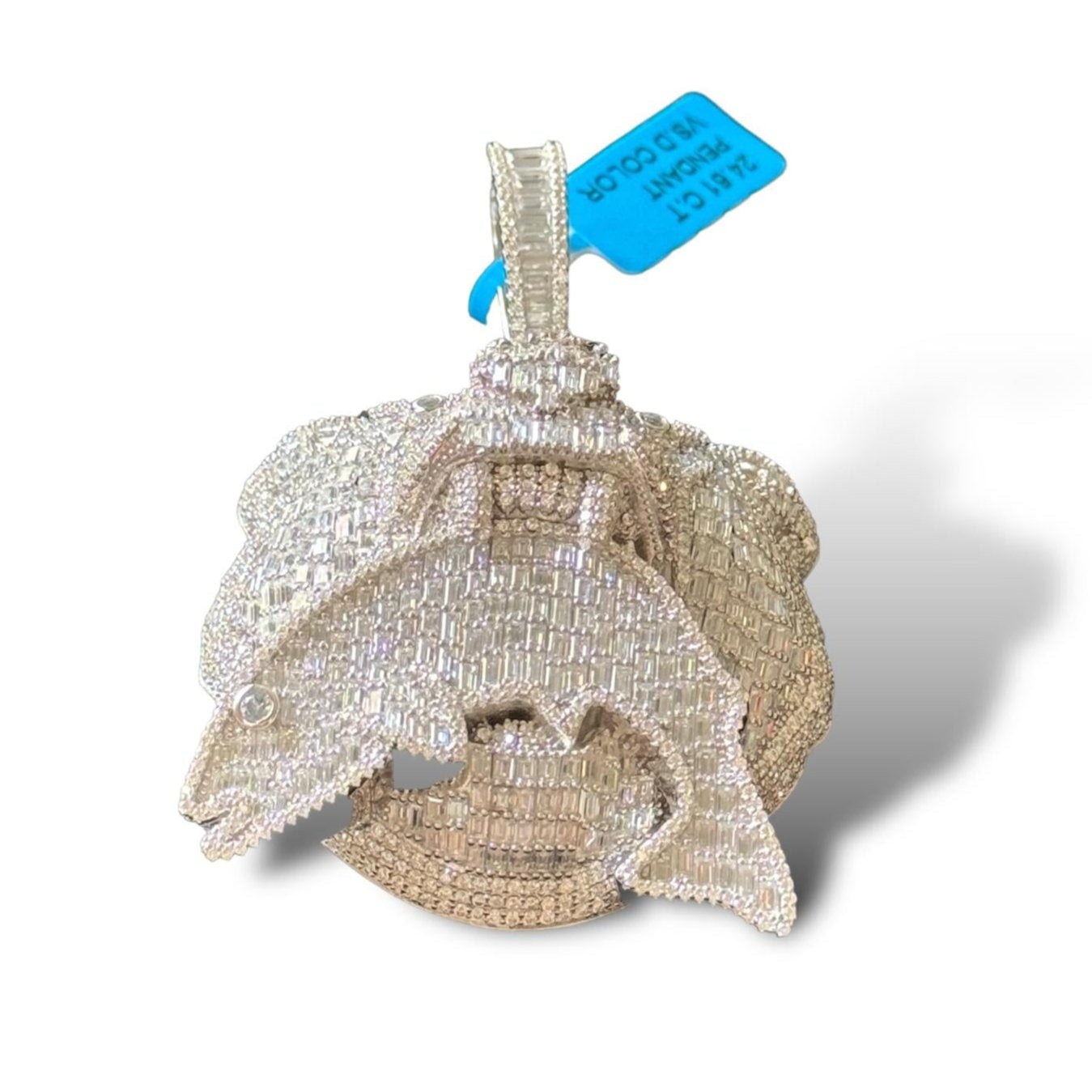 Moissanite Diamond Bear Eating Fish Pendant 925 Silver