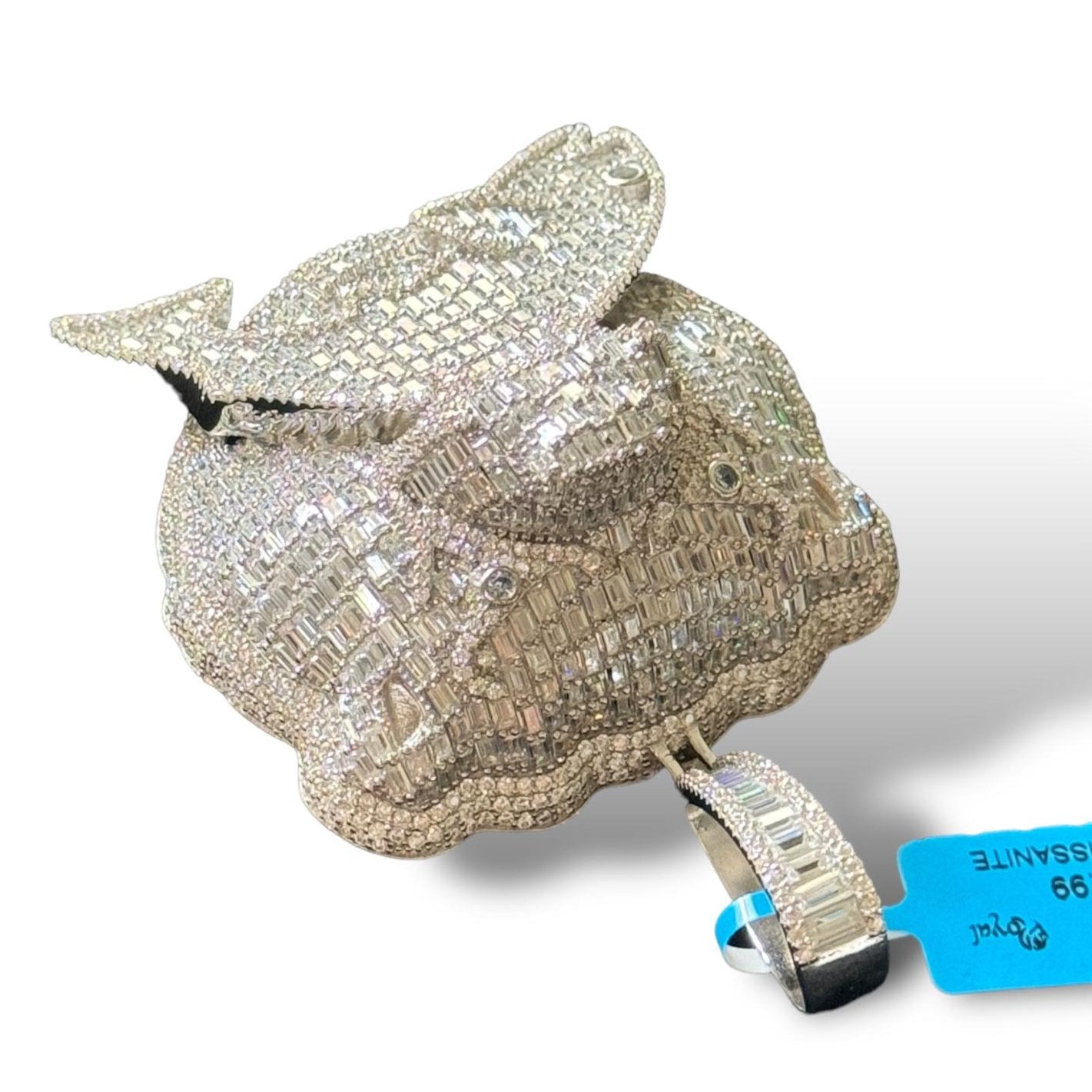 Moissanite Diamond Bear Eating Fish Pendant 925 Silver