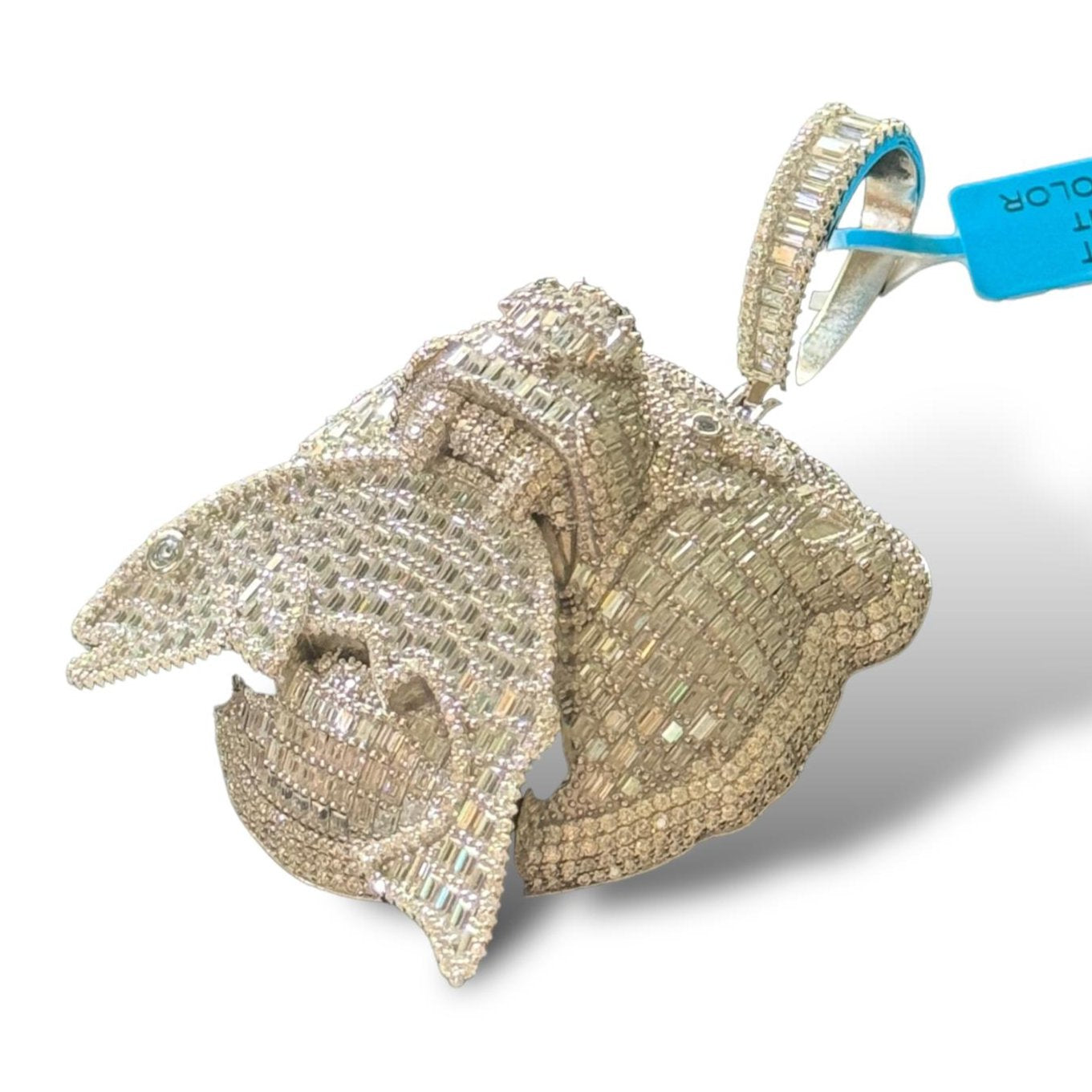 Moissanite Diamond Bear Eating Fish Pendant 925 Silver