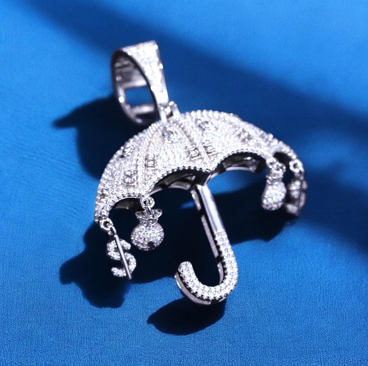 Moissanite Diamond Umbrella Money Bag Pendant Custom Iced 925 Silver