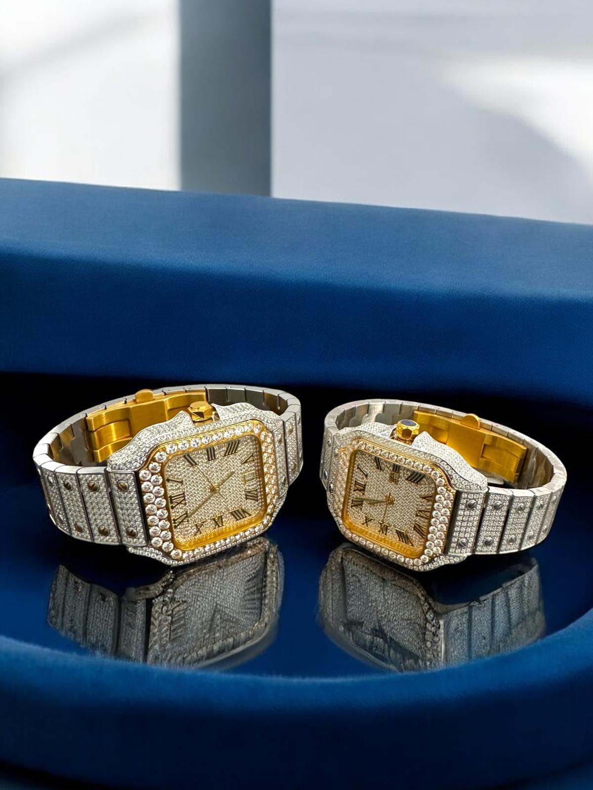 Moissanite His Her Watch Set 2 Tone Gold