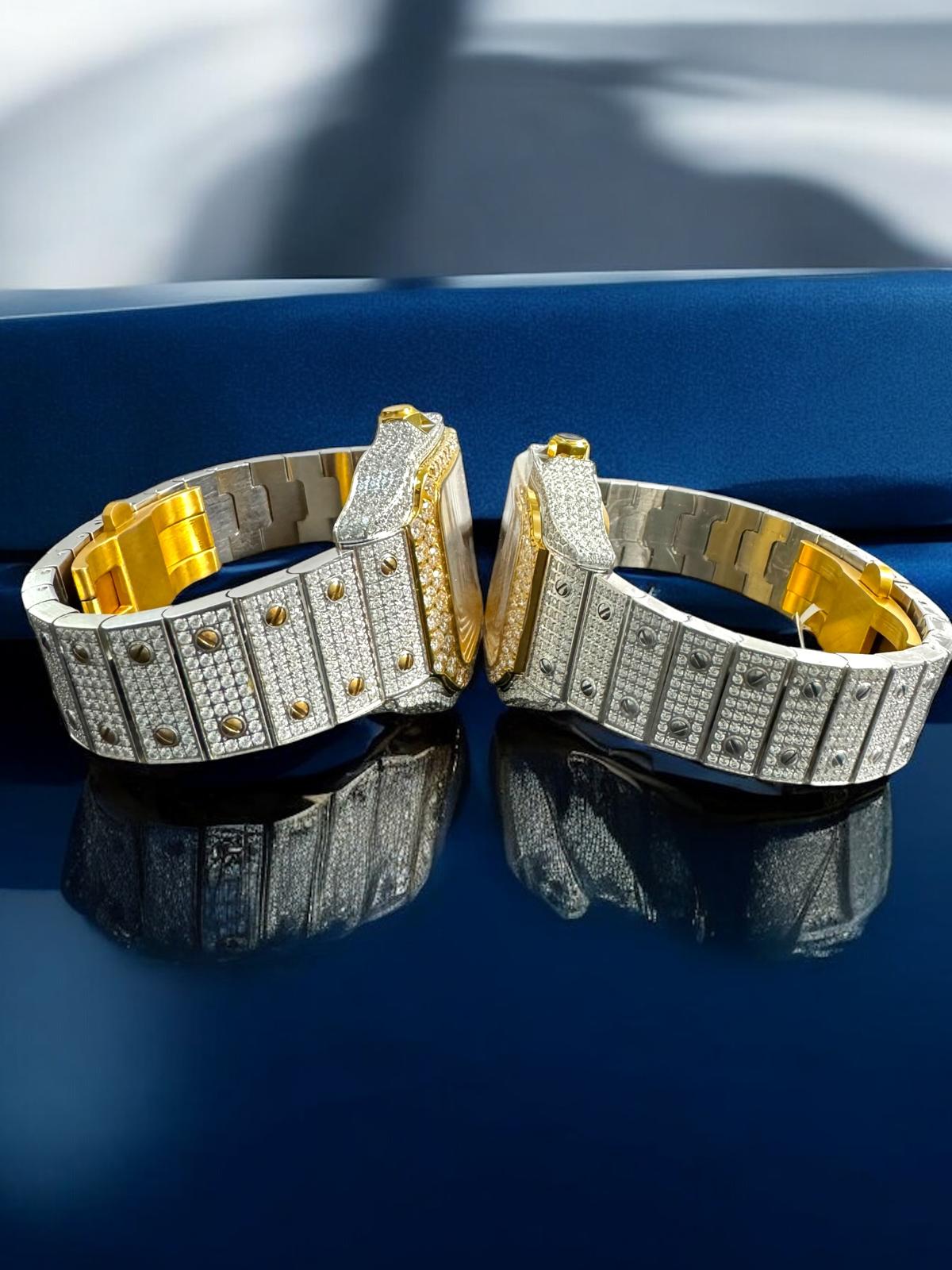 Moissanite His Her Watch Set 2 Tone Gold