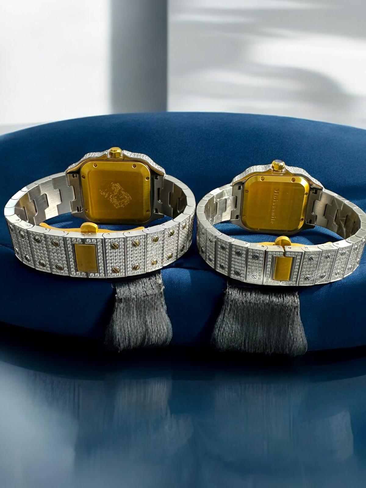 Moissanite His Her Watch Set 2 Tone Gold