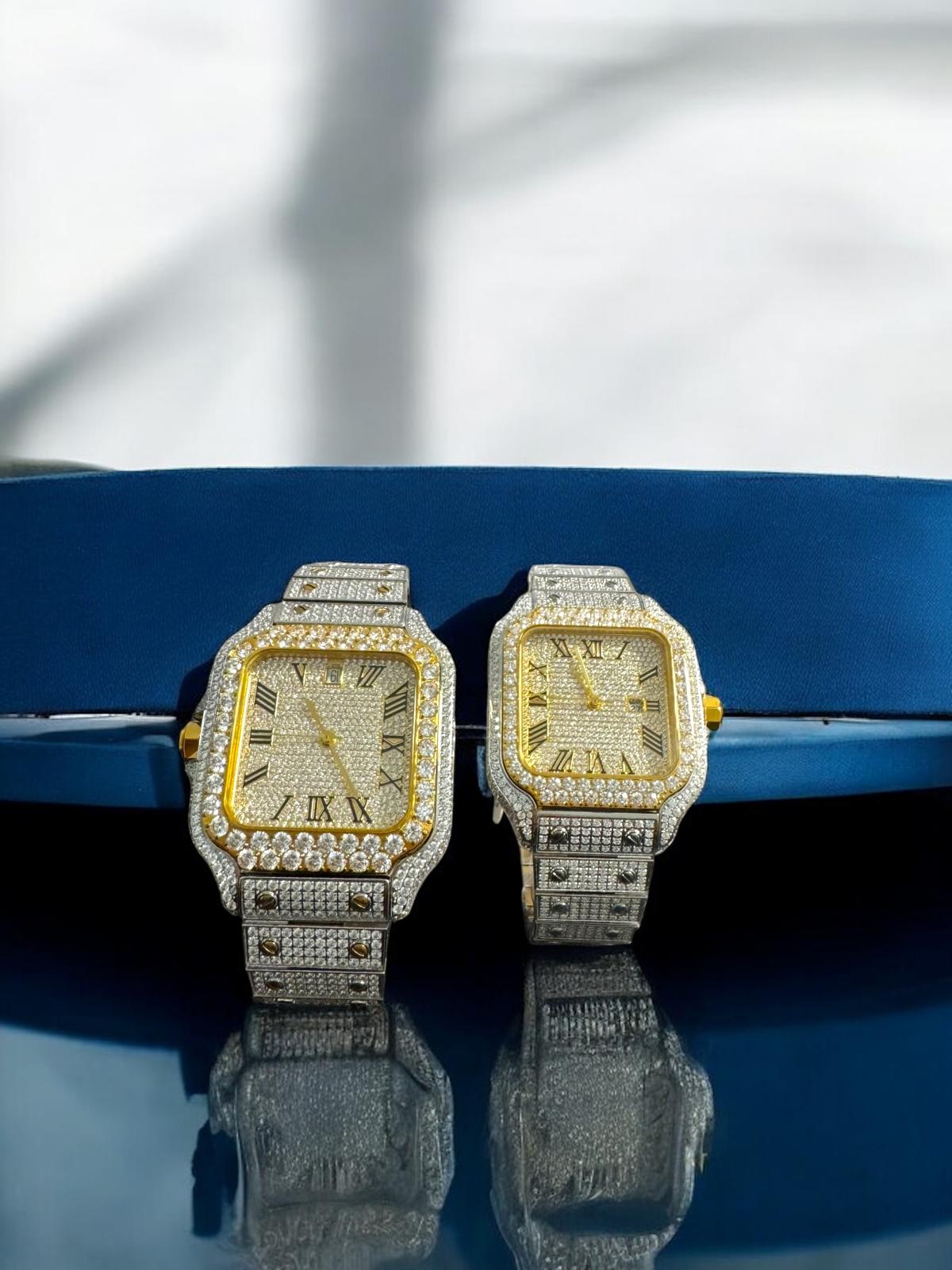 Moissanite His Her Watch Set 2 Tone Gold