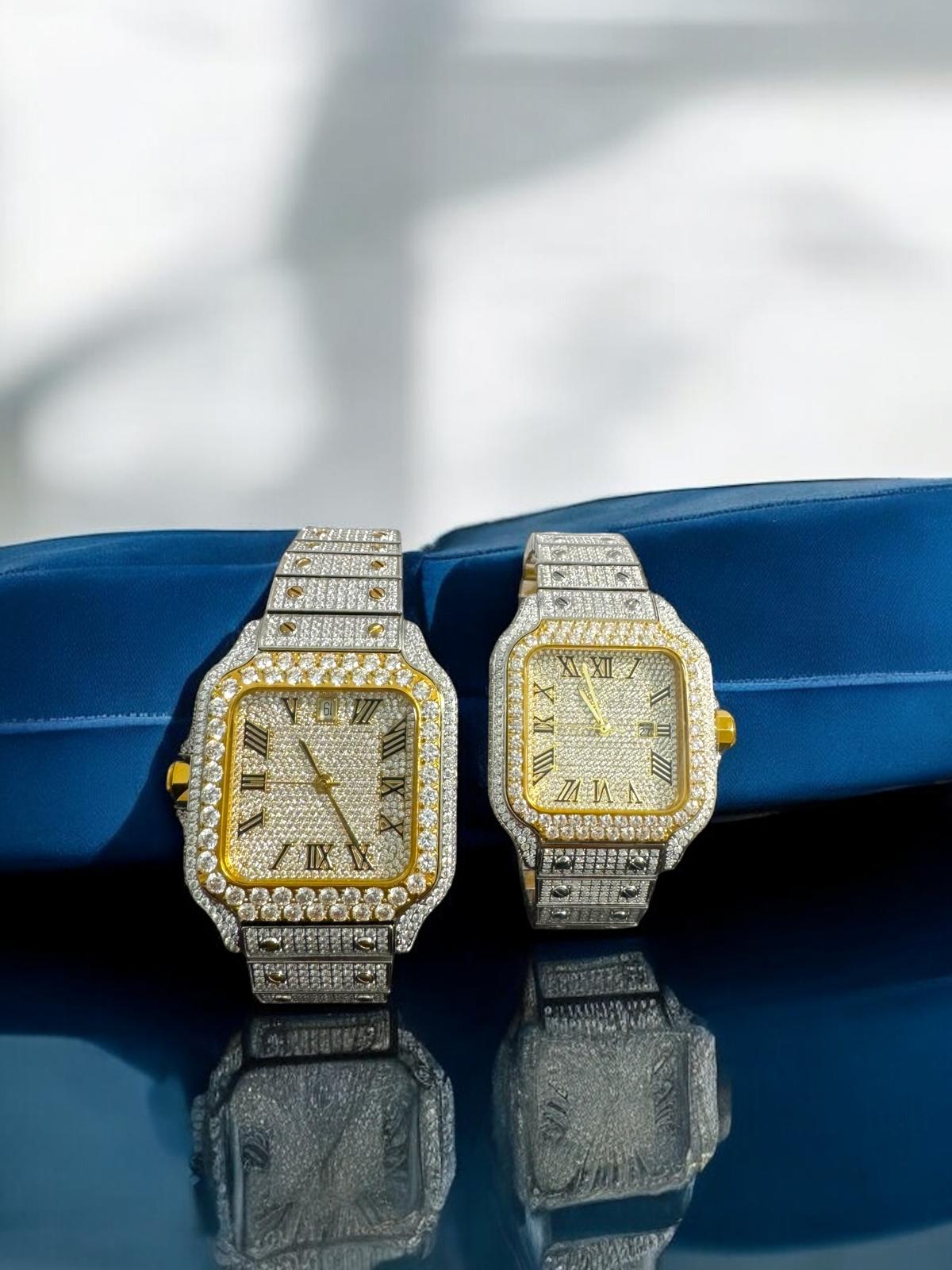 Moissanite His Her Watch Set 2 Tone Gold