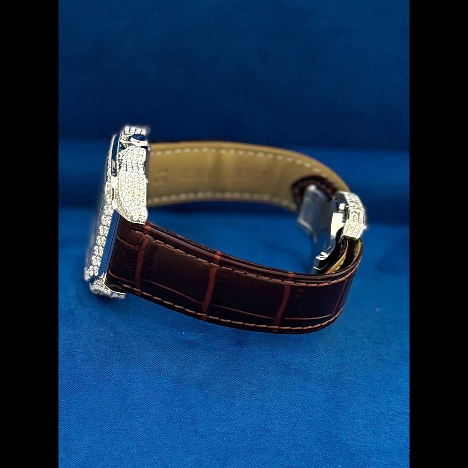 Moissanite Brown Croco Leather Band Watch Mens