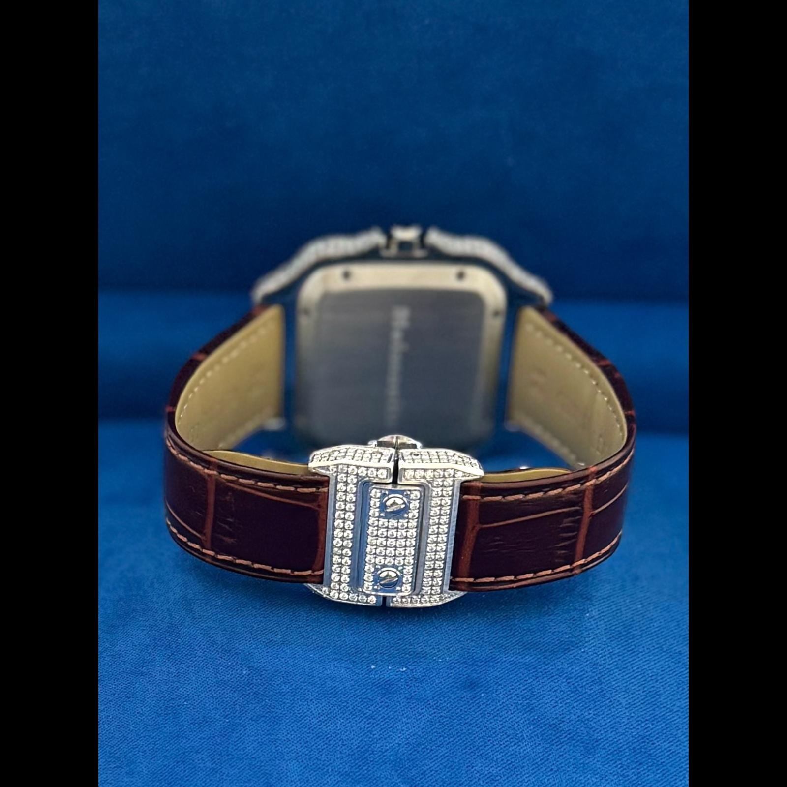 Moissanite Brown Croco Leather Band Watch Mens
