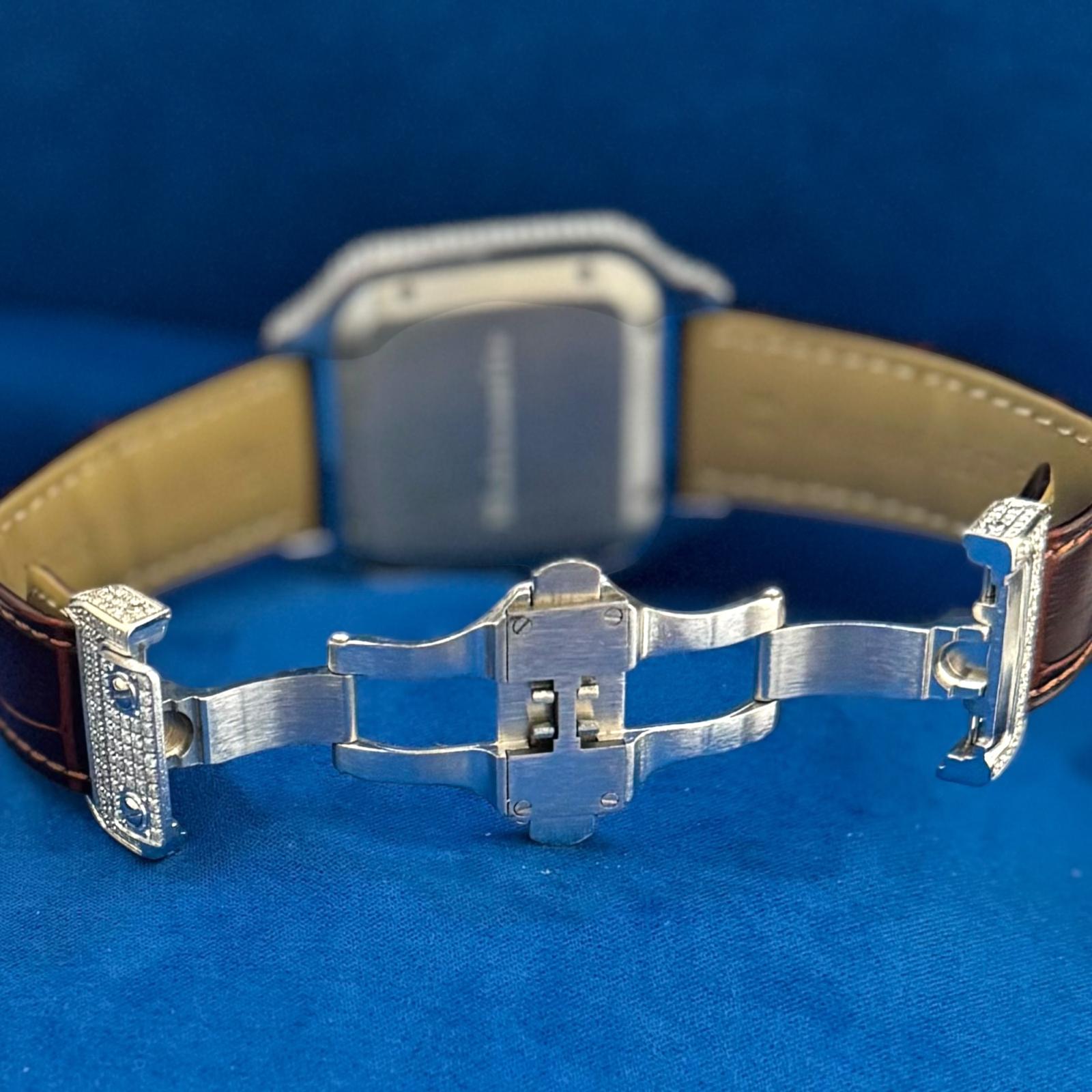 Moissanite Brown Croco Leather Band Watch Mens