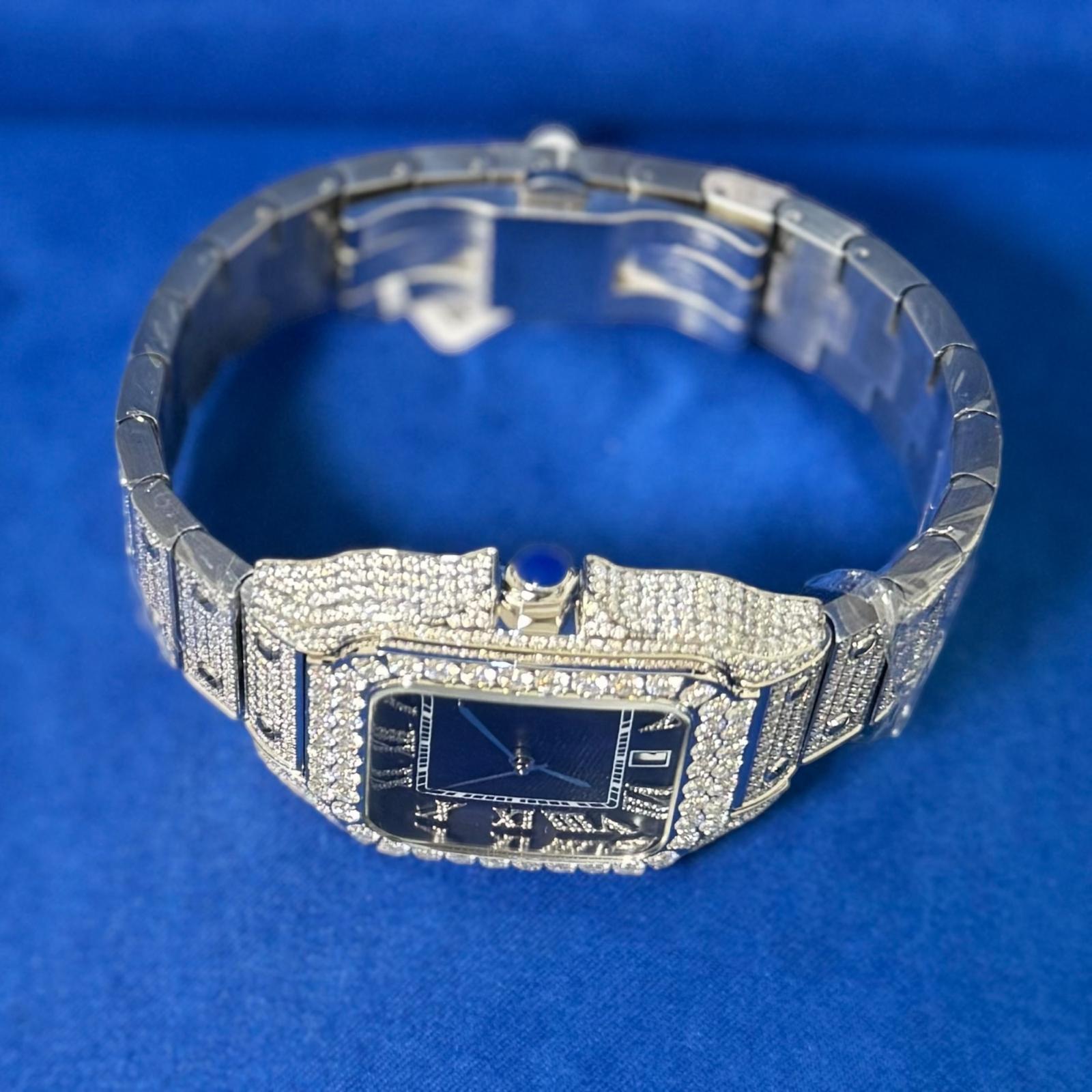 Mens Moissanite Diamond Watch 40mm Navy Blue Dial Automatic