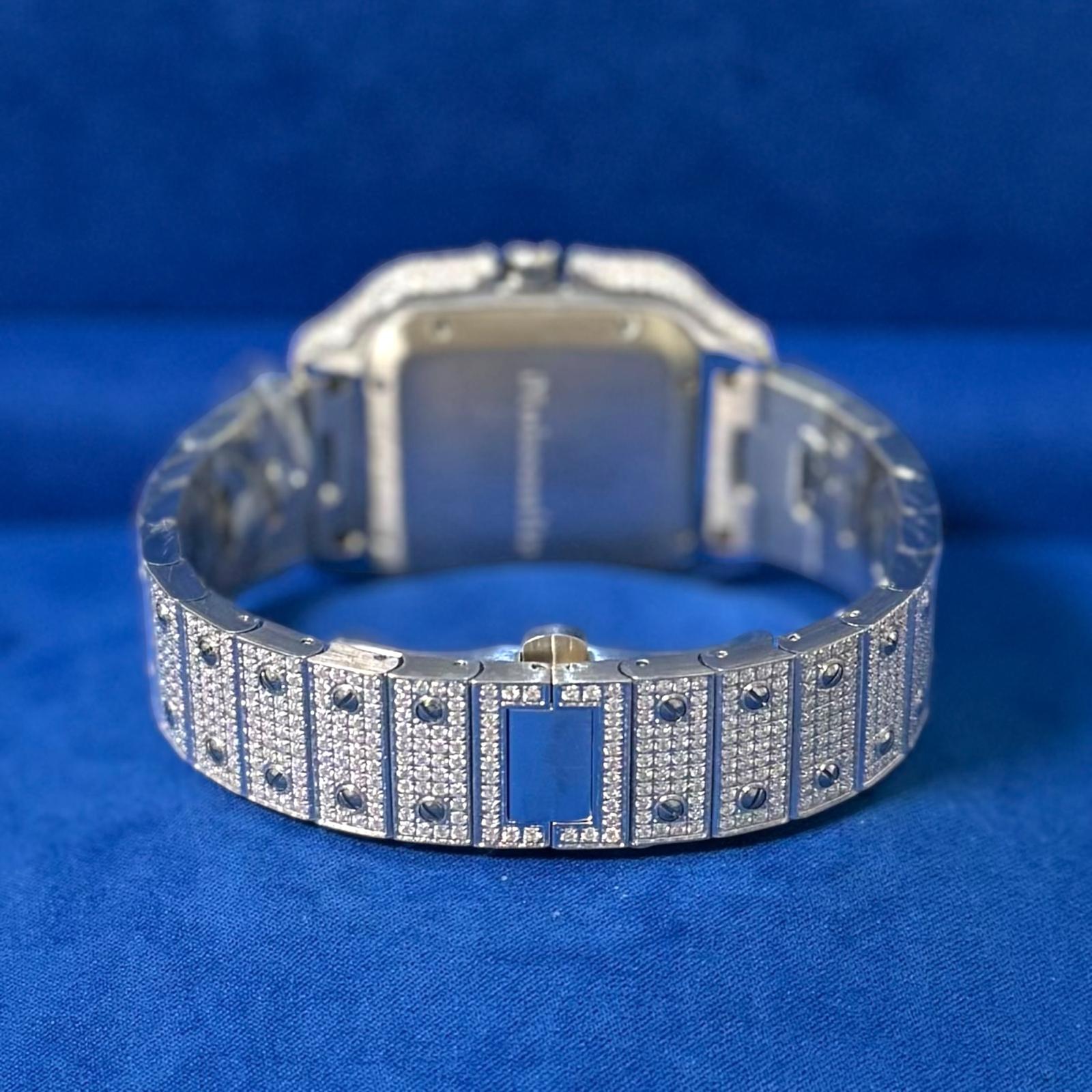 Mens Moissanite Diamond Watch 40mm Navy Blue Dial Automatic