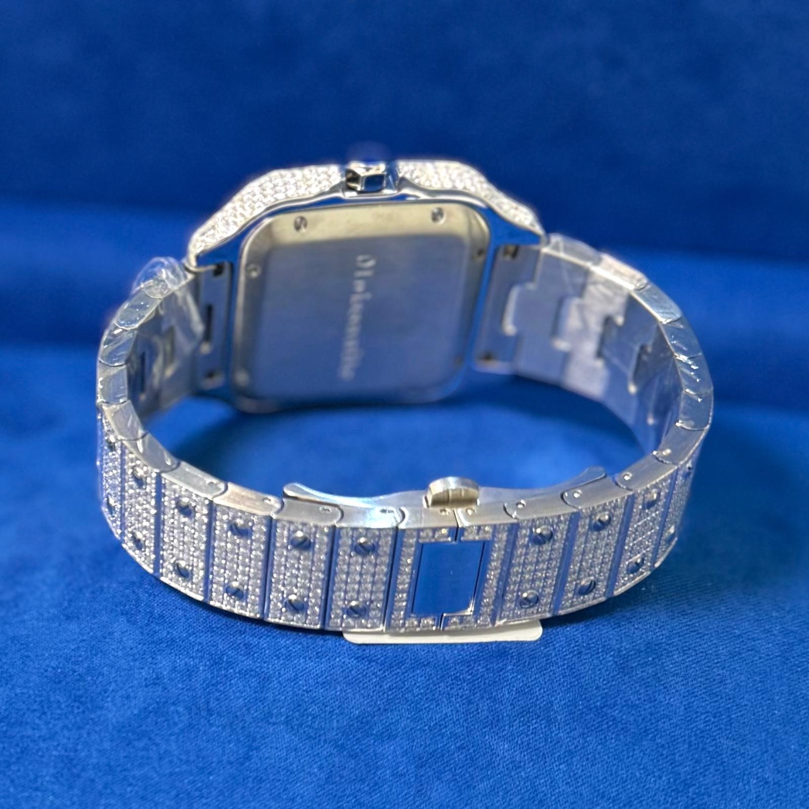 Mens Moissanite Diamond Watch 40mm Navy Blue Dial Automatic