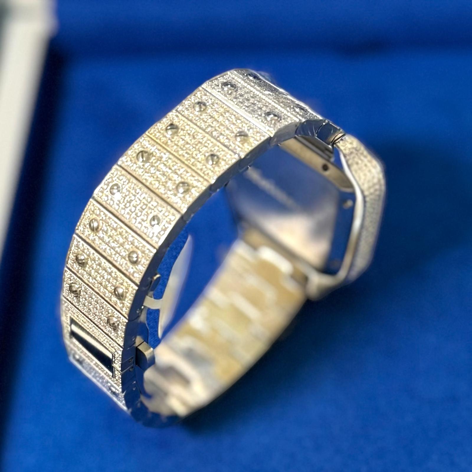 Mens Moissanite Diamond Watch 40mm Navy Blue Dial Automatic