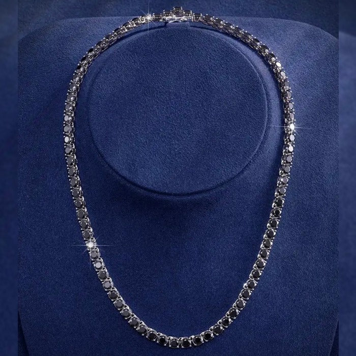3MM Moissanite Black Diamond 925 Silver One Row Tennis Chain