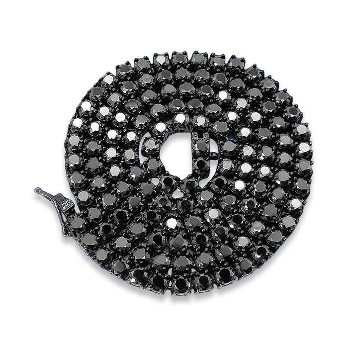 Sterling Silver 4mm Moissanite Black Diamond Tennis Chain