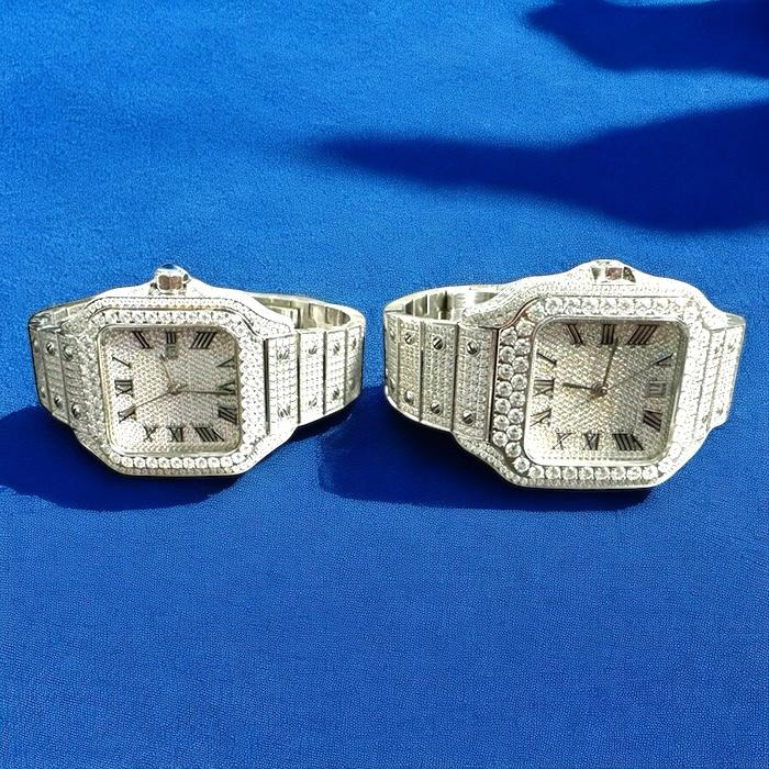 Moissanite Watch His Her Set Stainless Steel Bundle