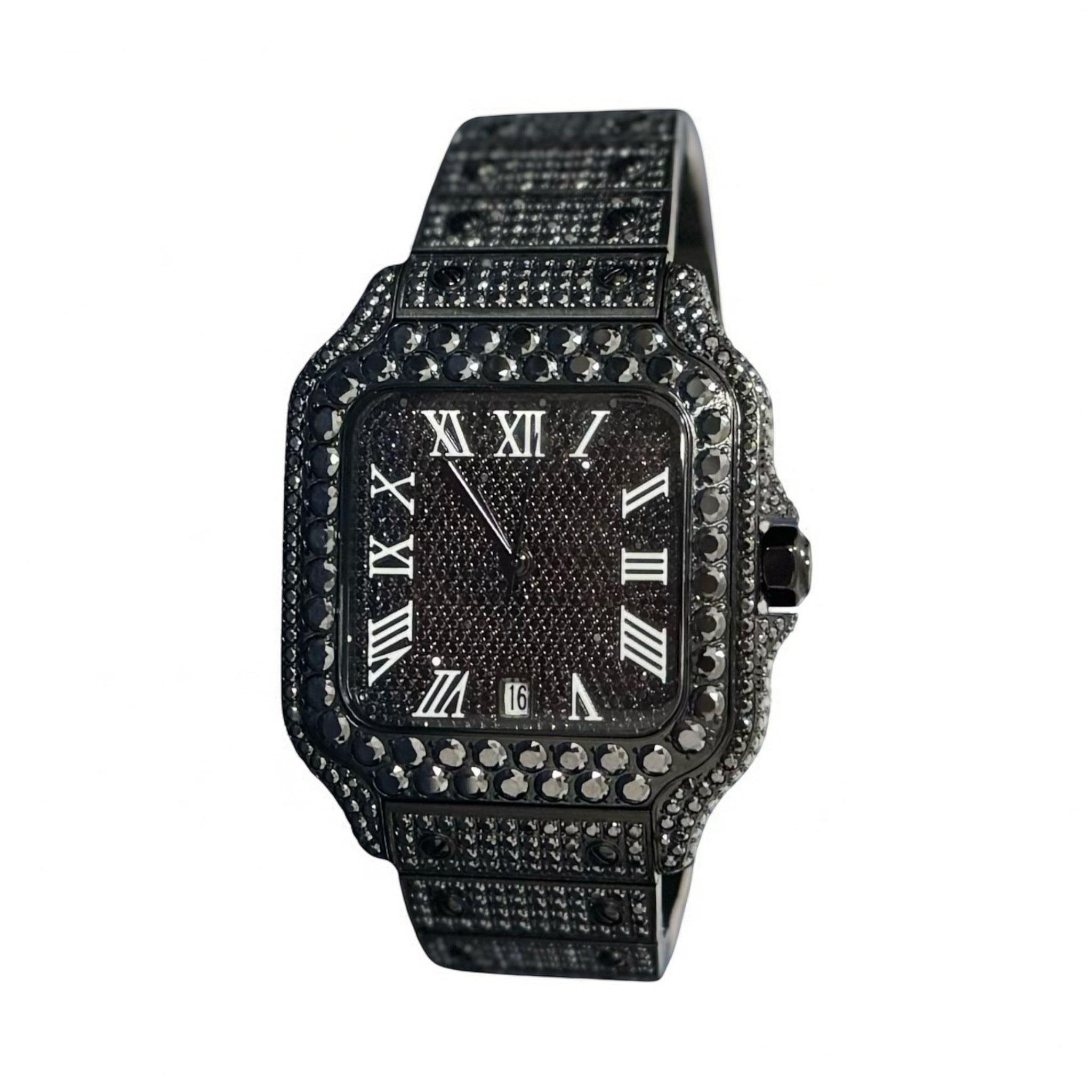 Black Moissanite Watch Designer Automatic Mens (MADE TO ORDER)