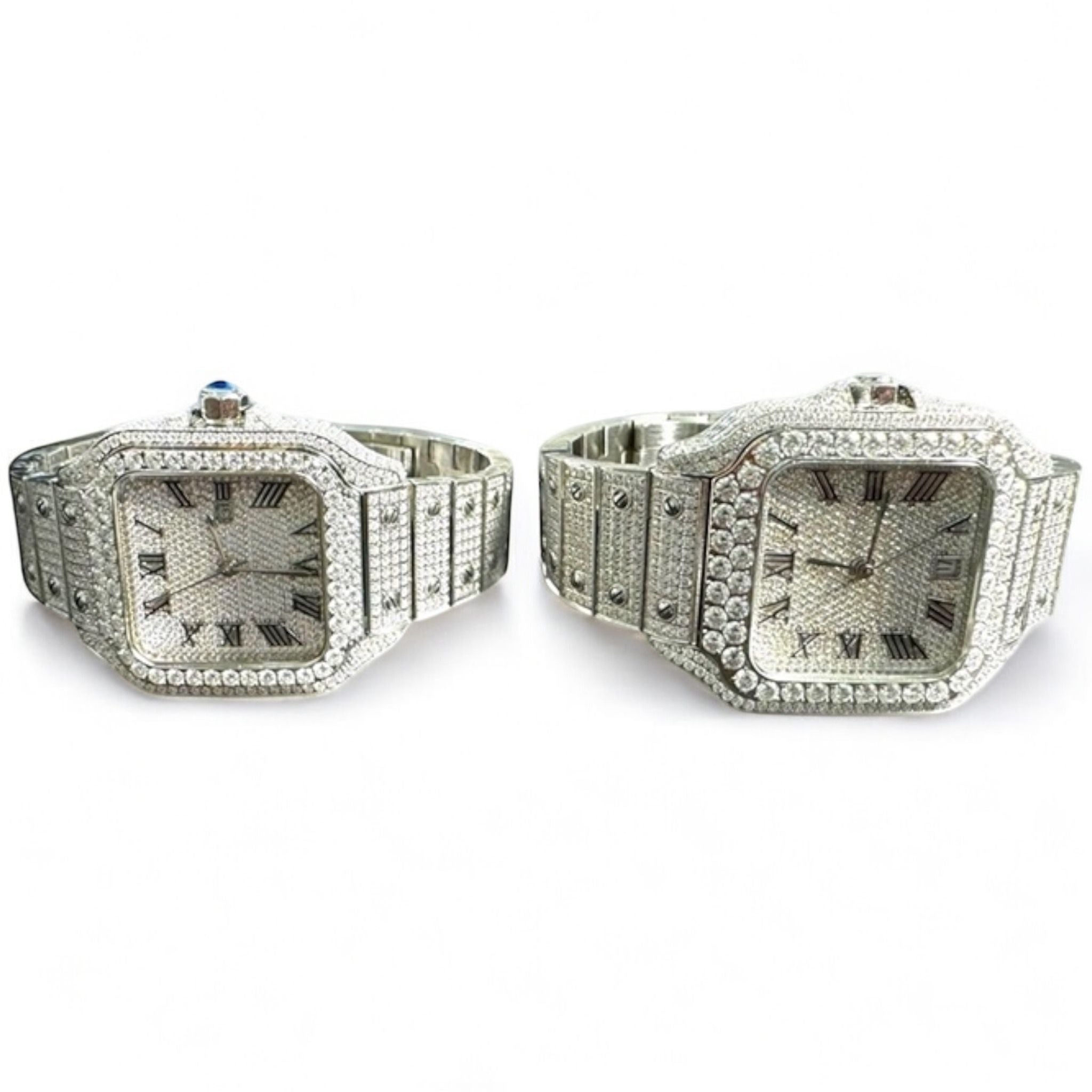 Moissanite Watch His Her Set Stainless Steel Bundle