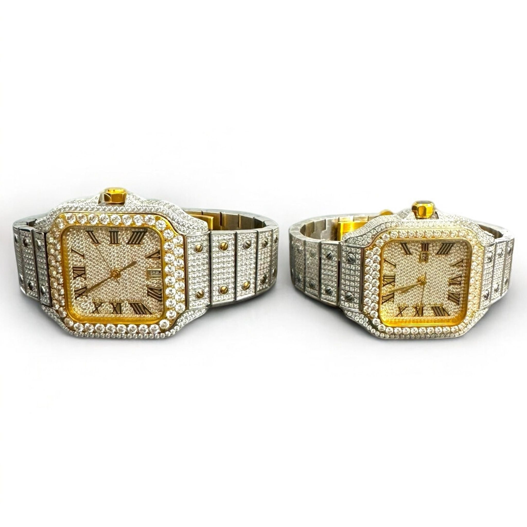 Moissanite His Her Watch Set 2 Tone Gold