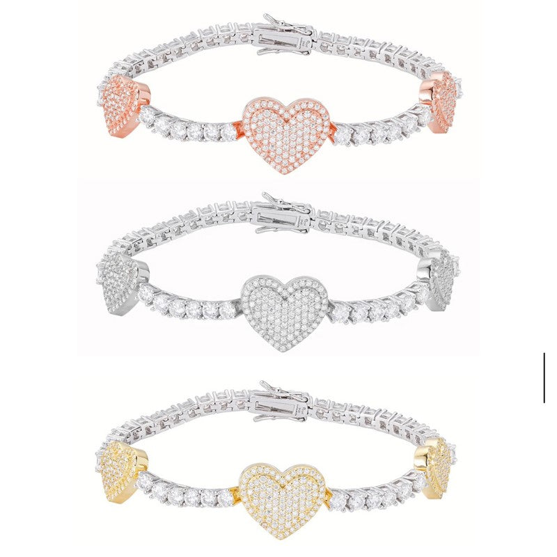 Moissanite Tennis Heart Link Bracelet 925