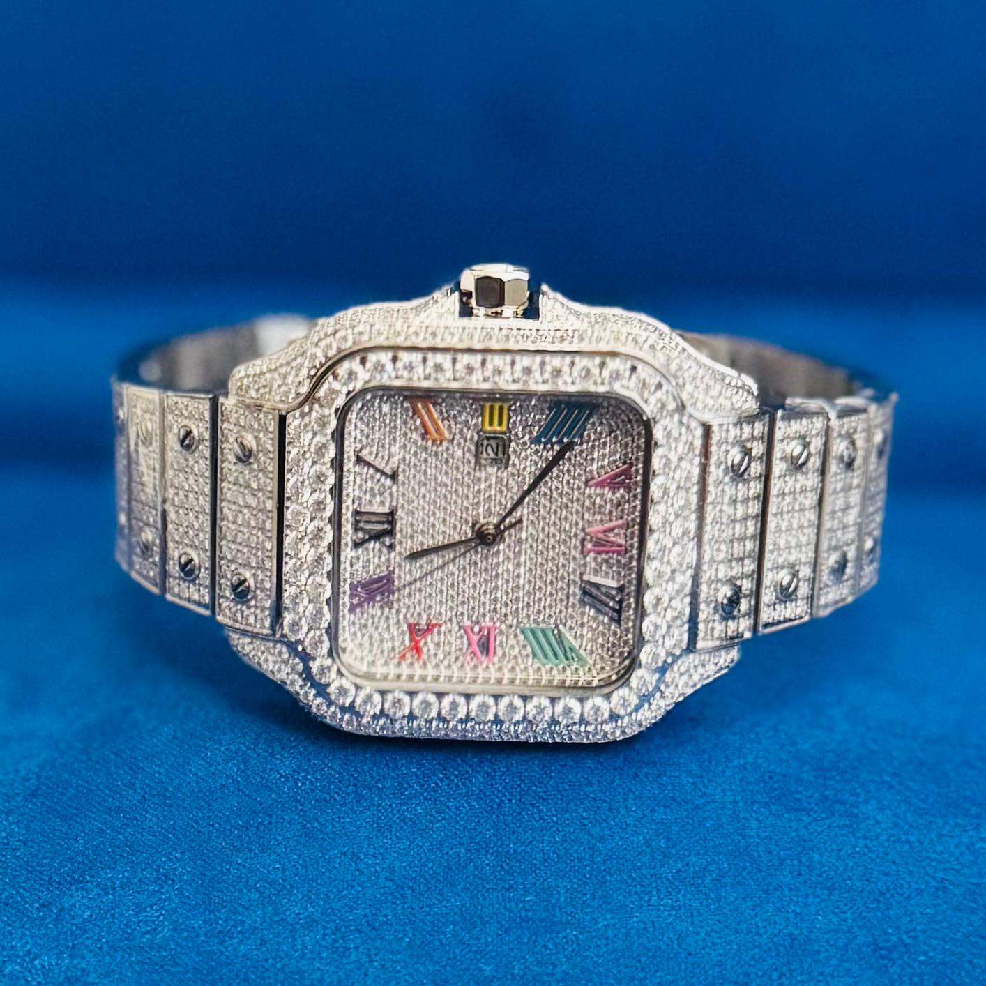 Womens Rainbow Candy Dial Watch Moissanite Automatic