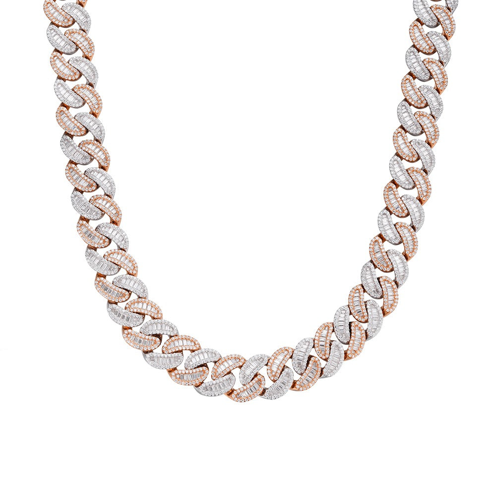 Moissanite Baguette Cuban Chain 925 Silver 14mm (All Colors)