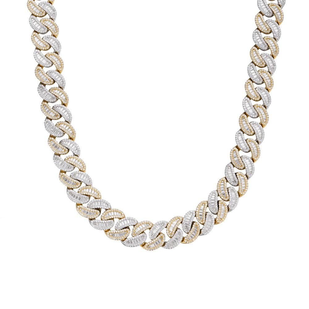 Moissanite Baguette Cuban Chain 925 Silver 14mm (All Colors)