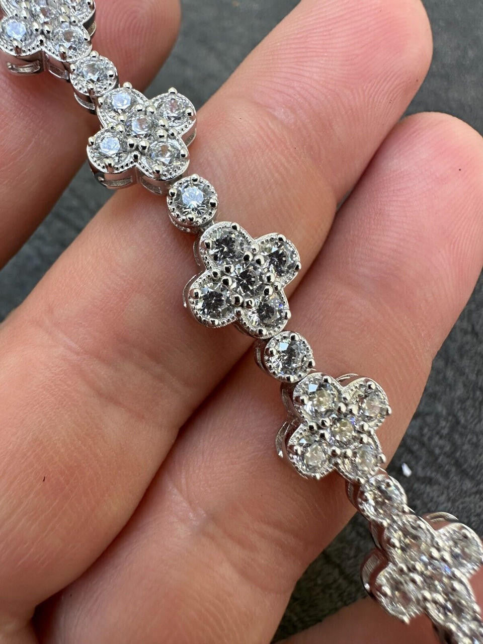 Clover Flower Tennis Bracelet Moissanite 925 Silver