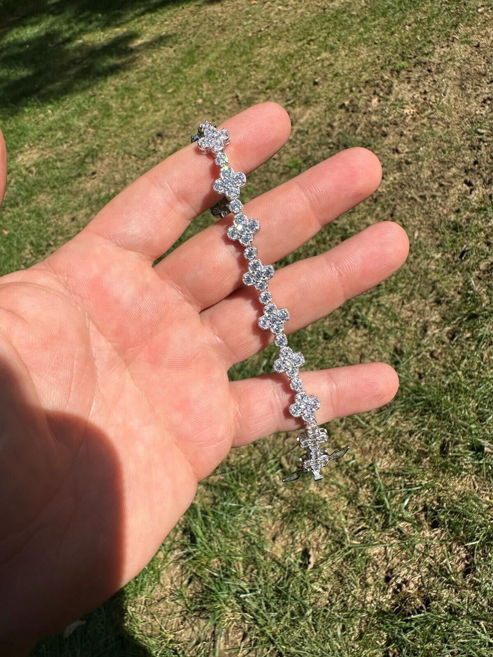 Clover Flower Tennis Bracelet Moissanite 925 Silver