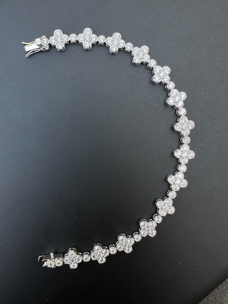 Clover Flower Tennis Bracelet Moissanite 925 Silver