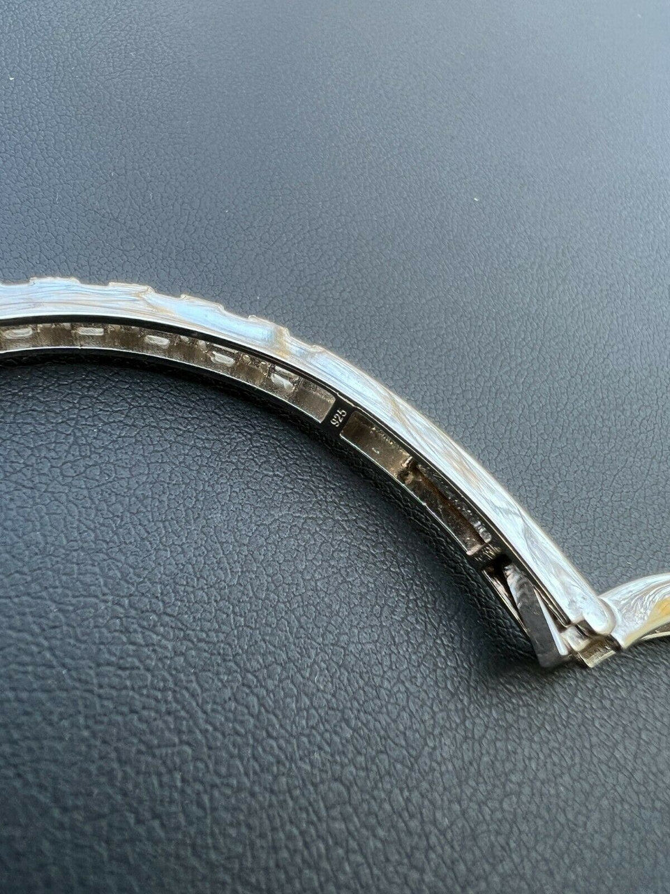 Moissanite Bangle Bracelet Heart Baguette 925 Silver