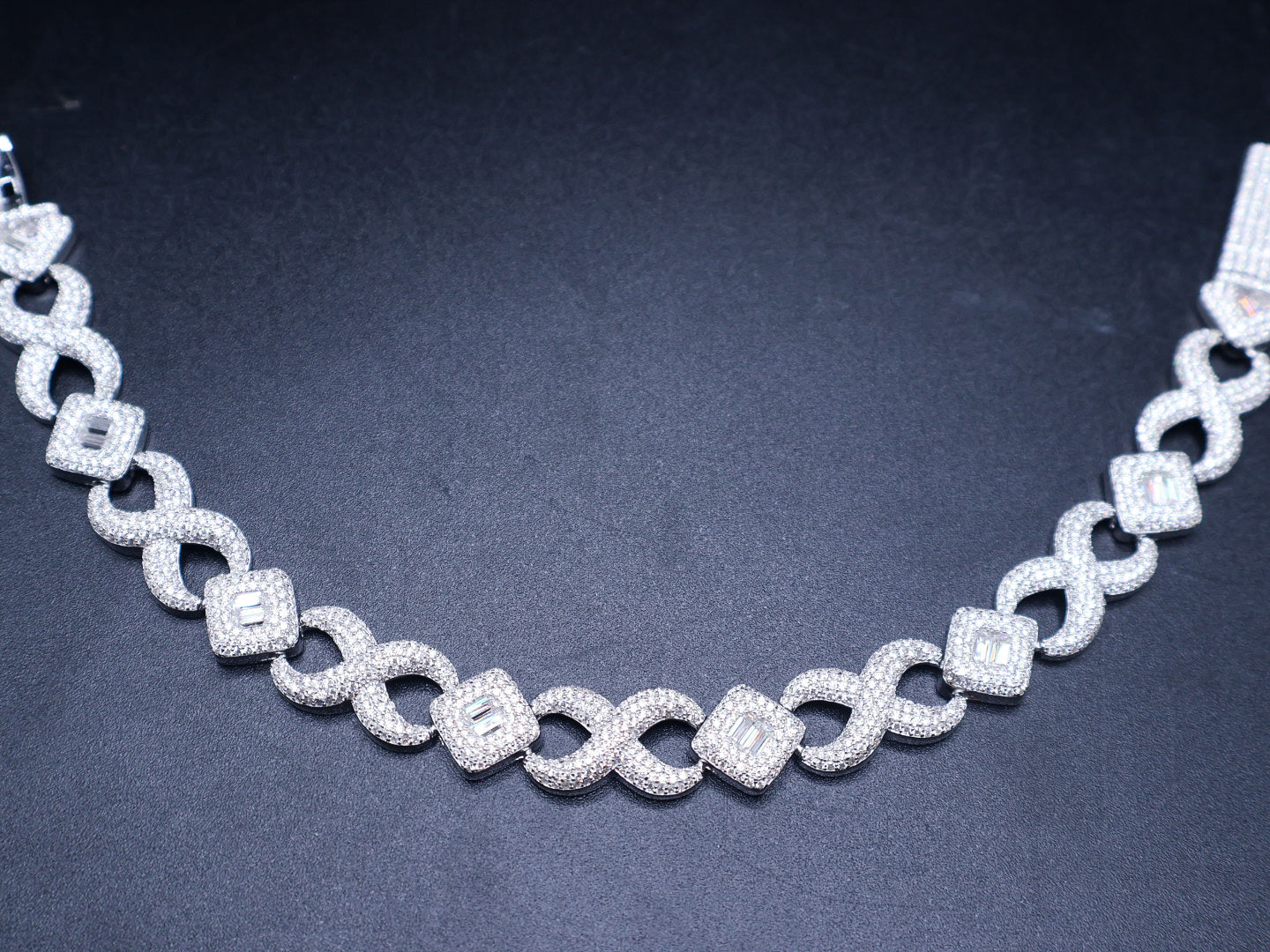 Silver Moissanite Baguette Diamond Designer Infinity Bracelet