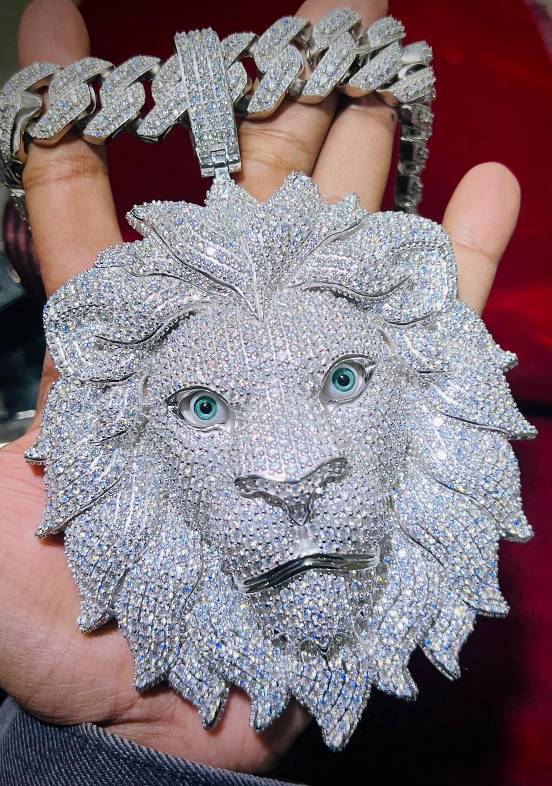 XL Custom Lion Pendant 5 Inch Moissanite 925 Silver