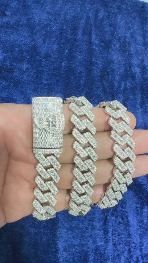 Custom Moissanite Diamond Lock 16mm Miami Cuban Emerald Cut Chain