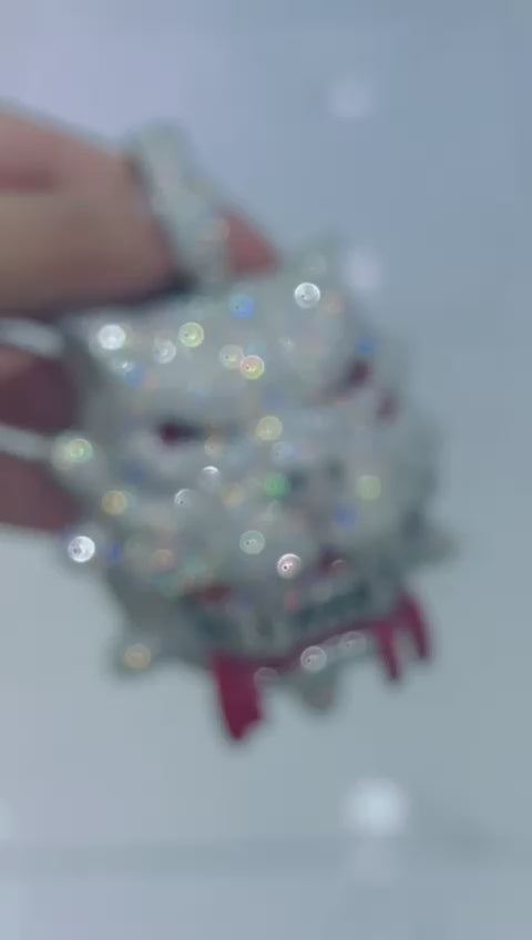 Moissanite Diamond Bulldog Pendant XL 925 Silver Blood Custom