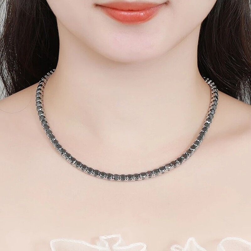 Sterling Silver 4mm Moissanite Black Diamond Tennis Chain