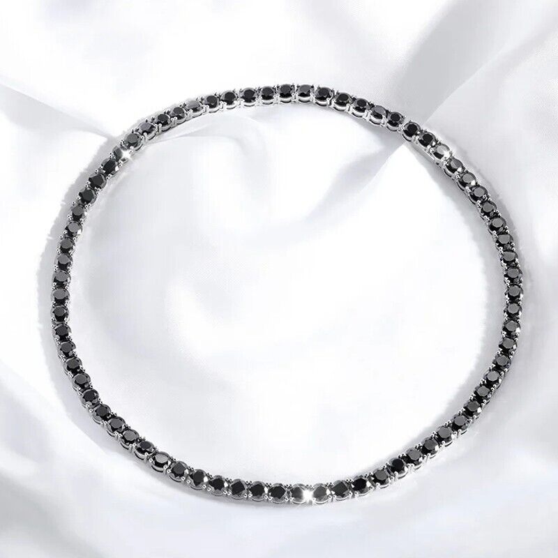3MM Moissanite Black Diamond 925 Silver One Row Tennis Chain