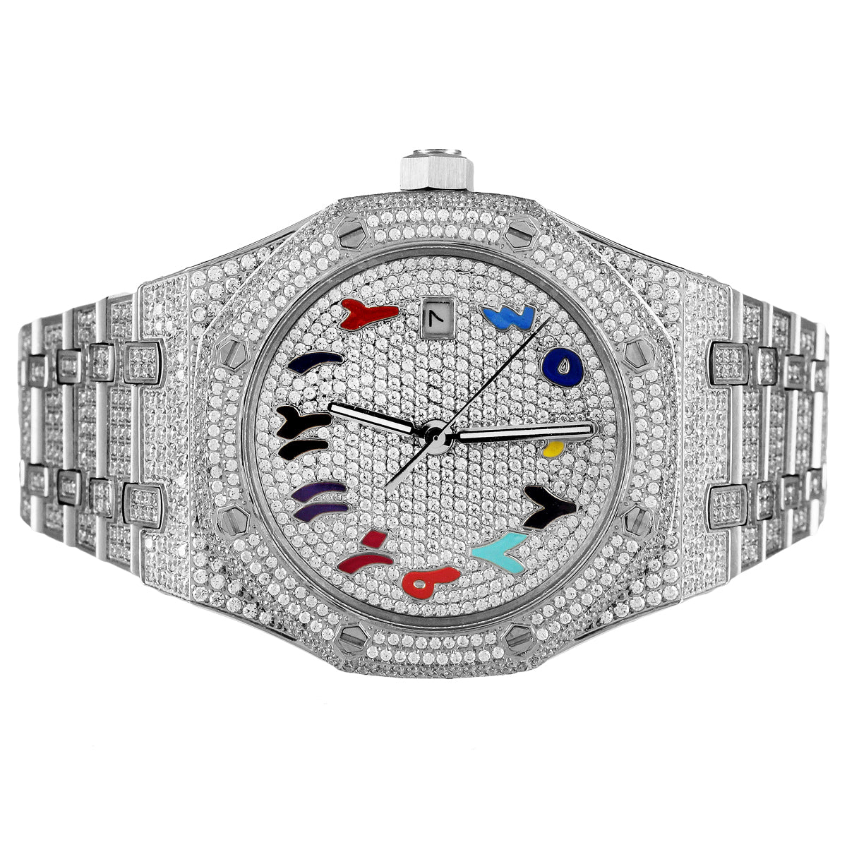 Stainless Steel Arabic Rainbow Dial Date Automatic Movement Watch