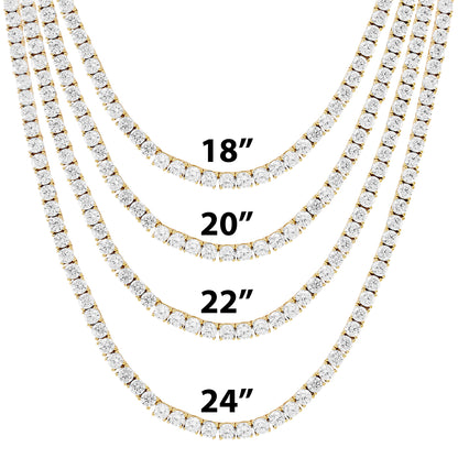 New 10K Gold Tennis Chain 3MM One Row Prong Set Necklace