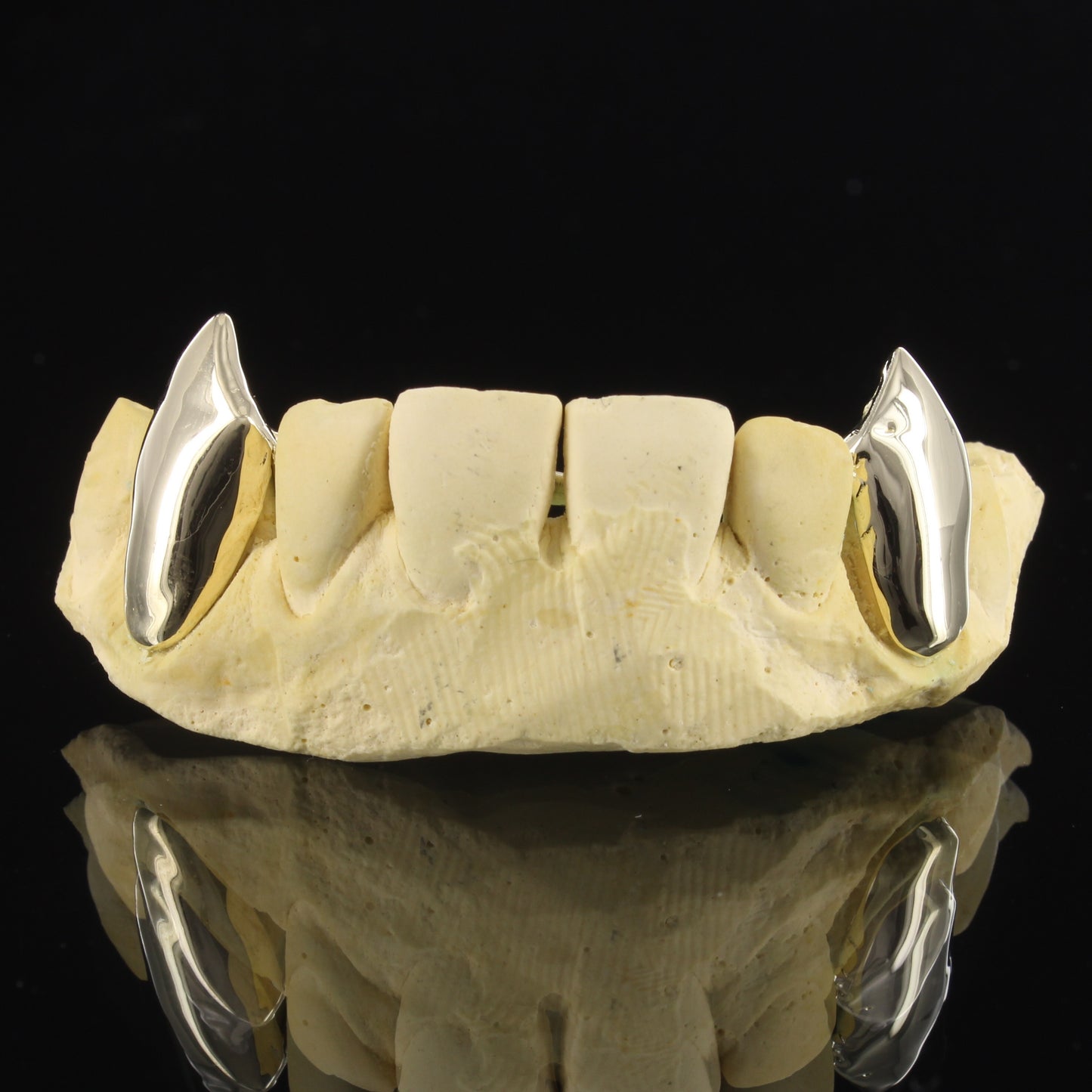 Custom Fit 10k Gold Two Top Teeth Fangs with Bar