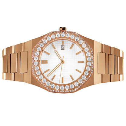Automatic Octagon Face 2 Row Bezel Rose Gold Luxury Men's Watch