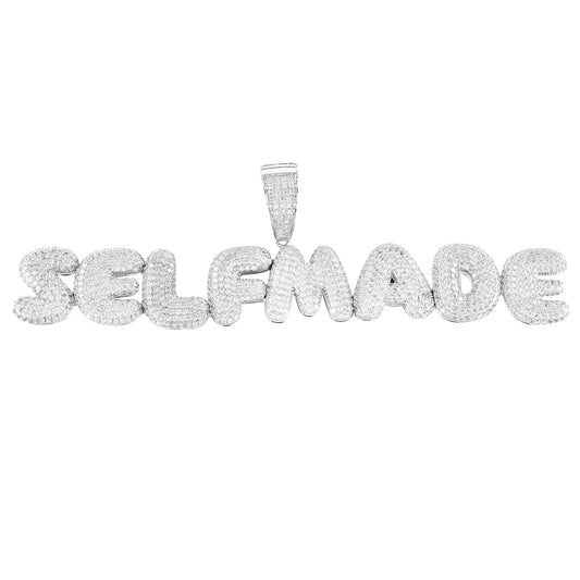 Silver Men's Self Made Bling Bubble Letter Solid Back Pendant