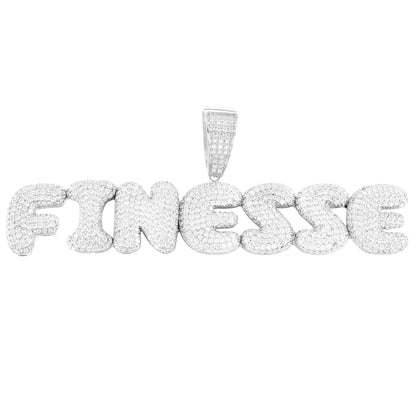 Silver Finesse Bling Rapper Bubble Letters Solid Back Pendant